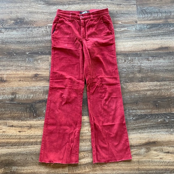 Reformation Pants - Reformation Red Corduroy Straight Leg Raw Hem Pant